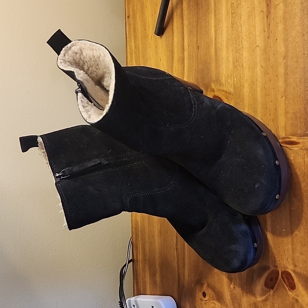 Clarks Black Suede and Shearling Booties